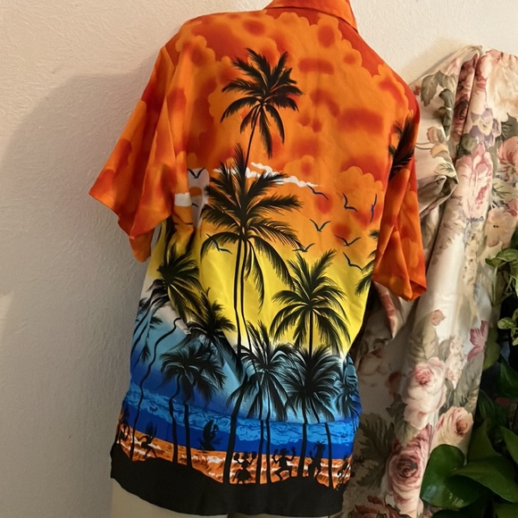 Happy Bay Tropical Multi Color Rima Design Button Front Short Sleeve Shirt - Picture 7 of 12